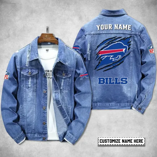 Buffalo Bills Personalized Distressed Denim Jacket