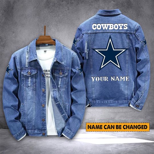 Dallas Cowboys Personalized Distressed Denim Jacket
