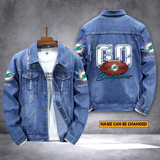 Miami Dolphins Personalized Distressed Denim Jacket