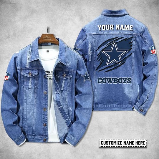 Dallas Cowboys Personalized Distressed Denim Jacket