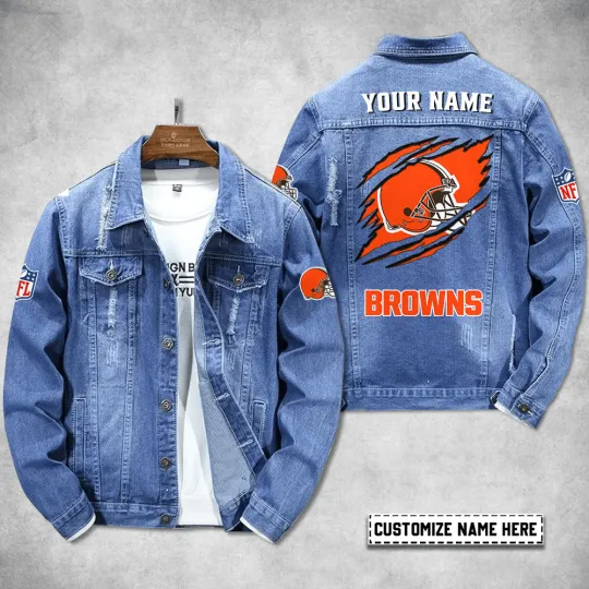 Cleveland Browns Personalized Distressed Denim Jacket