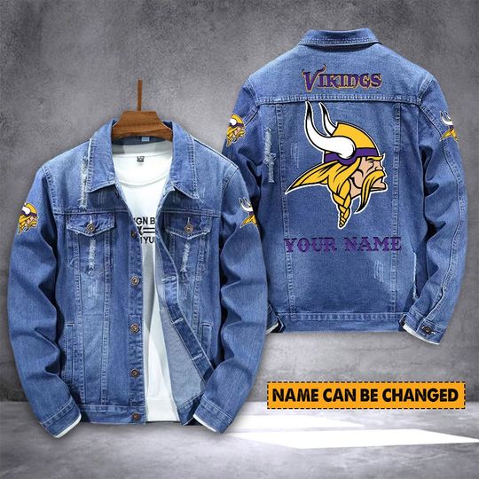 Minnesota Vikings Personalized Distressed Denim Jacket