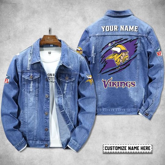 Minnesota Vikings Personalized Distressed Denim Jacket