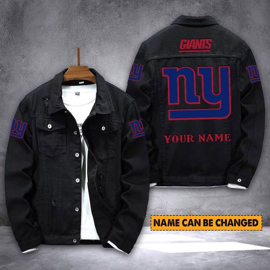 New York Giants Personalized Distressed Denim Jacket