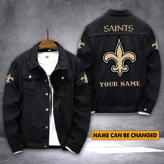 New Orleans Saints Personalized Distressed Denim Jacket