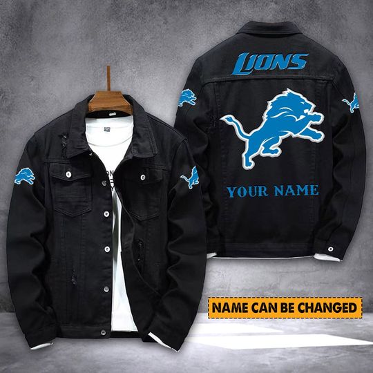 Detroit Lions Personalized Distressed Denim Jacket