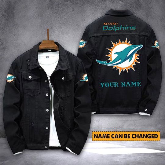 Miami Dolphins Personalized Distressed Denim Jacket