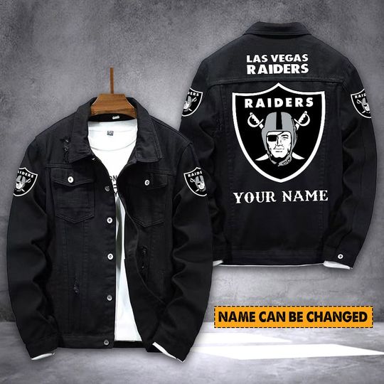 Las Vegas Raiders Personalized Distressed Denim Jacket