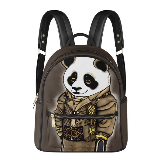 Steampunk Panda PU Mini Backpack