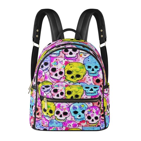 Jelly Skelly Whimsical Skull PU Mini Backpack