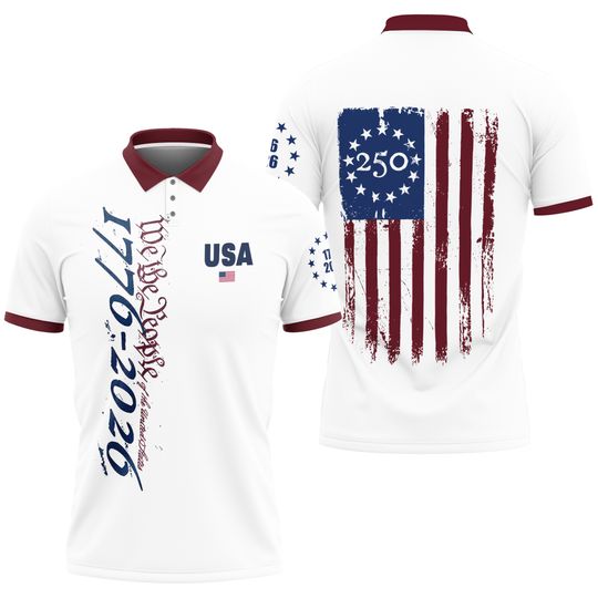 USA 250th Anniversary Golf Polo Shirt 1776-2026 American Flag Men