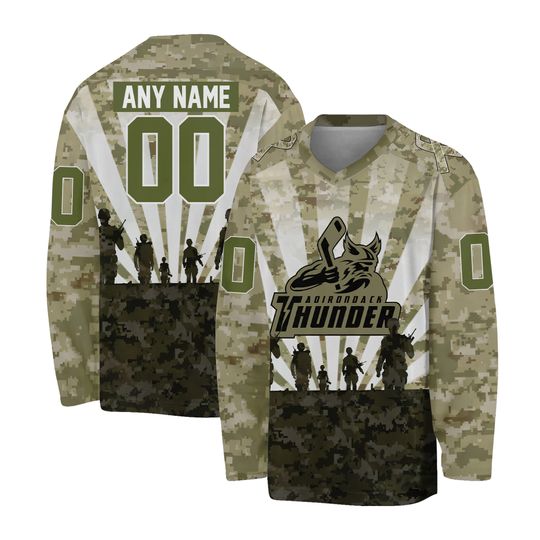 Personalized Adirondack Thunder Men's Hockey Jersey Military Camo