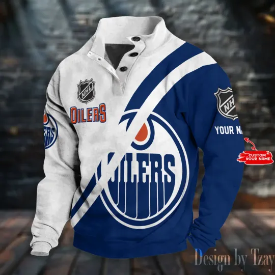 Edmonton Oilerss Double Breasted Stand Collar Sweatshirt DV12