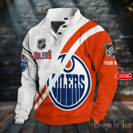 Edmonton Oilerss Double Breasted Stand Collar Sweatshirt DV12