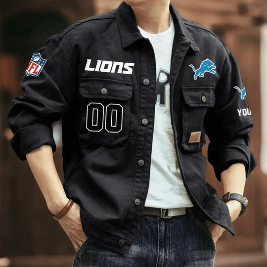 Detroit Lions Men's Denim Autumn Jackets
