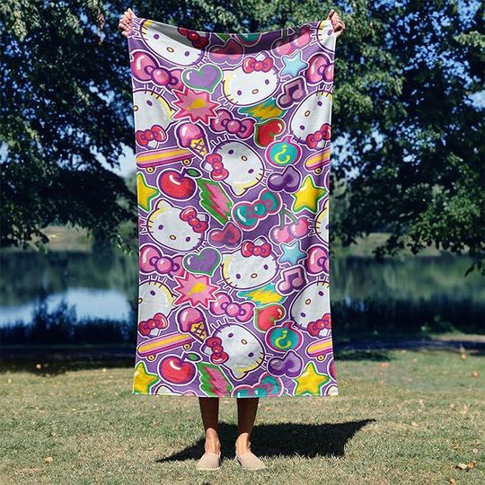Hello Kitty Pattern Bath Pool Beach Towel, Hello Kitty Towels For girl, Beach Towel Gift, Gift For Beach/Pool Lovers