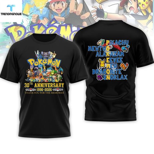 PKM 30Th Anniversary 2026 Pika Mewtwo Eevee Mew Dragonite Sn Lax Shirt