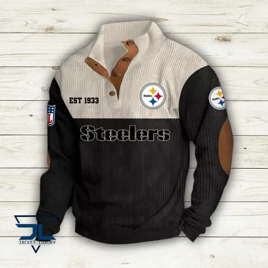 football Pittsburgh Steeler Color Block Stand Collar Sweatshirt CBSCS-A3M9A9