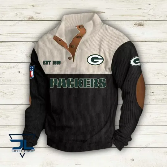 football Green Bay Packerss Color Block Stand Collar Sweatshirt CBSCS-A2O1D7