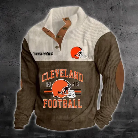 Cleveland Brownss Color Block Stand Collar Sweatshirt