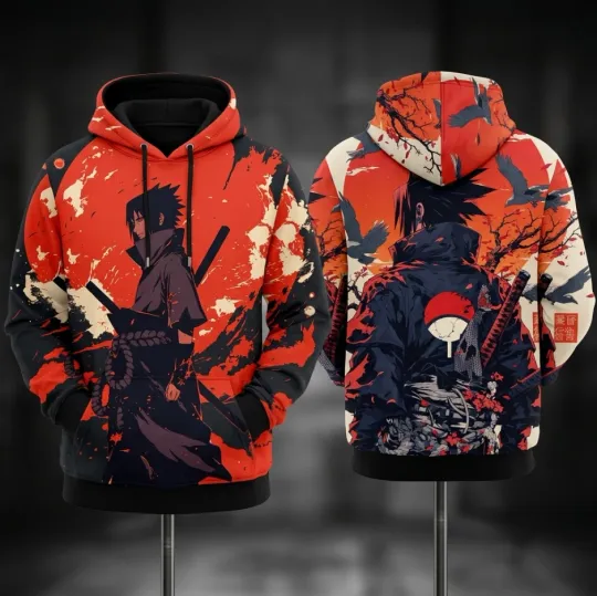 Anime Narutoo Sasuke Uchiha Sharingan 3D Print Men Pullover Hoodie