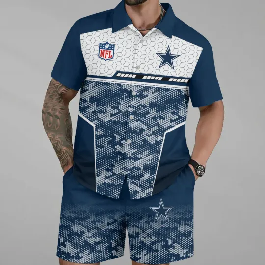 Dallas Cowboys Button-Up Hawaiian Shirt and Shorts Set