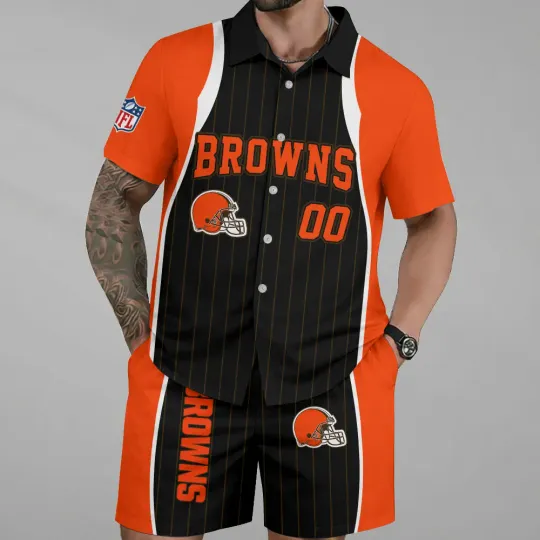 Personalized Cleveland Browns Button-Down Hawaiian Shirt and Shorts Set