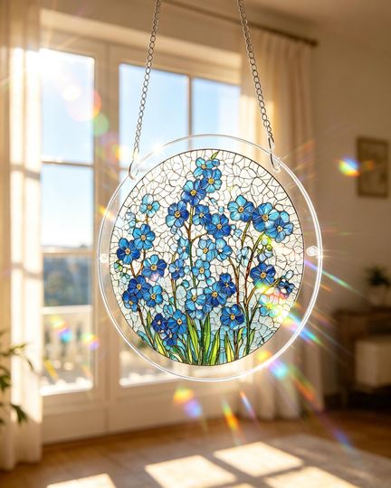 Personalization Acrylic Puzzle Suncatcher, Azure Bloom Whisper Sun Catchers Puzzle, DIY SunCatchers Puzzles Window Hanging