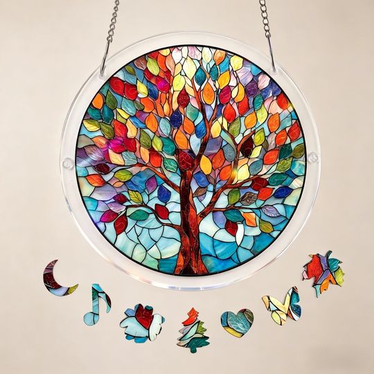 Acrylic Jigsaw Puzzle Suncatcher Tree of Life Acrylic Sun Catcher Window Decor & Home Decor Family Tree Gift