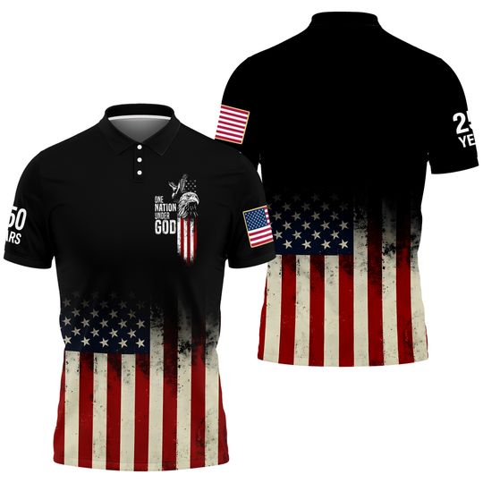 Retro American 250Th Anniversary Polo Shirt, Usa 1776-2026 Patriotic Casual Short Sleeve Polo, Funny 4Th Of July Shirt, Independence Day Tee