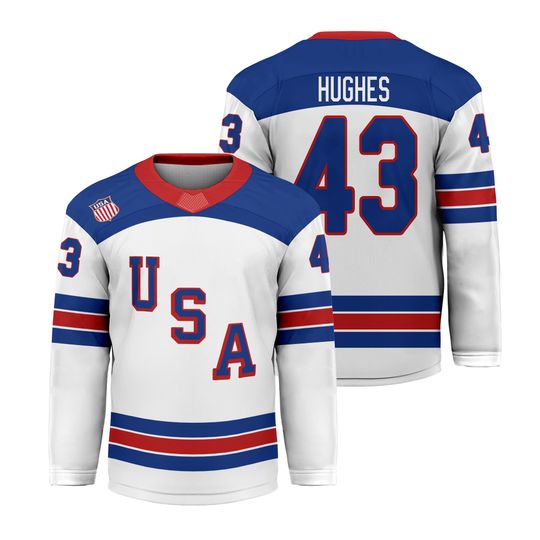 Quinn Hughes #34 Jersey - USA 2026 Winter Men's White Hockey Printed Shirt