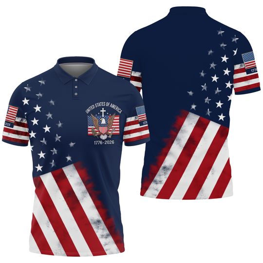 USA 250th Anniversary Polo Shirt, American Flag 17762026 Patriotic Polo, United States Eagle Independence Day Apparel