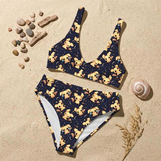 Mimikyu Bikini Set, Spooky Cute Anime Swimsuit, Kawaii Ghost Cartoon Two Piece, Beachwear, Summer Vacation Outfit