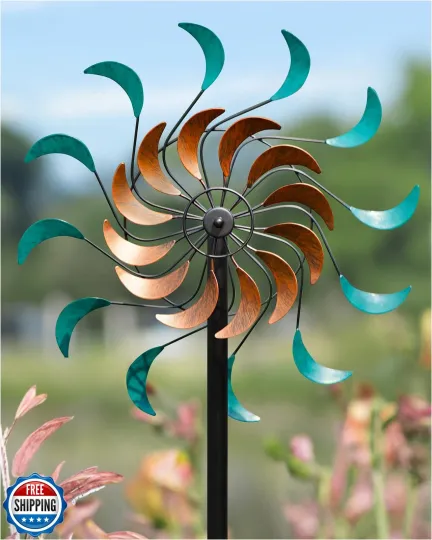 Kineti Cyan Oasis Metal Wind Spinner for Yard and Garden