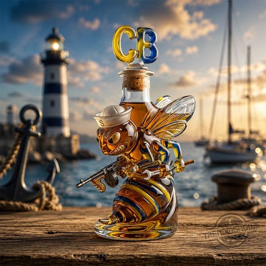 CB Bee Sailor Navy Seabees Commemorative Whiskey Decanter