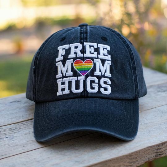LGBTQ+ Free Mom Hugs Hat, Rainbow Pride Washed Cap