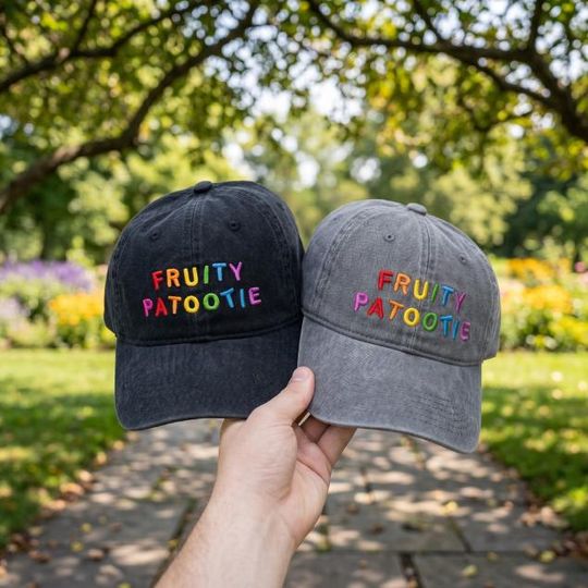 Fruity Patootie Embroidered Hat, Funny LGBT Pride Rainbow Slogan Vintage Cap