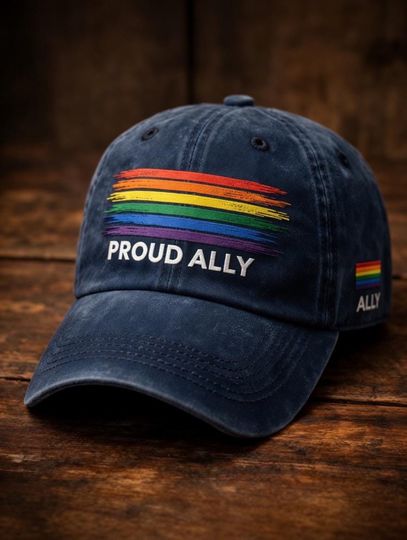 LGBTQ Pride Rainbow Flag Classic Cap, Proud Ally Baseball Hat, Pride Month Washed Black Hat, Supporter Gift, Equality Apparel