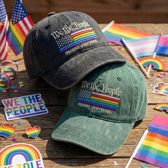 Embroidered Rainbow Pride Hat Washed Cap Vintage Adjustable Dad Hat We The People Means Everyone