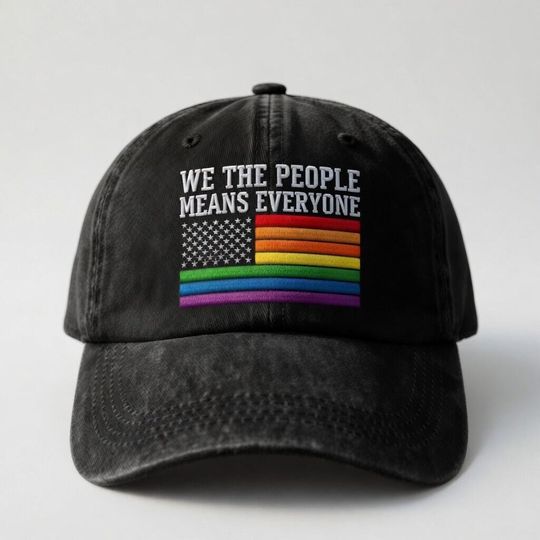 Rainbow Pride Hat Embroidered Washed Cap Vintage Adjustable Dad Hat We The People Means Everyone