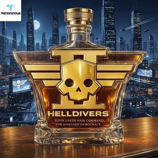 Helldivers 2 Super Earth High Command For Managed Democracy Whiskey Bottle
