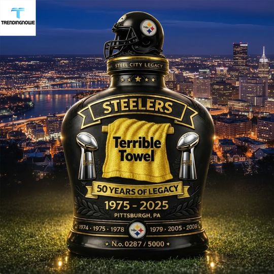 Pittsburgh Steeler Terrible Towel 50 Years Legacy 2025 Whiskey Bottle Decanter