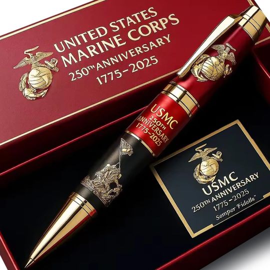 Marine CORPS 250th Anniversary Pen, Commemorative Metal Pen, 250th Anniversary, Gold Accents