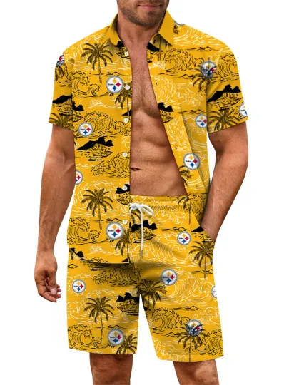 Pittsburgh Steeler Summer Hawaiian Shirt and Shorts Set