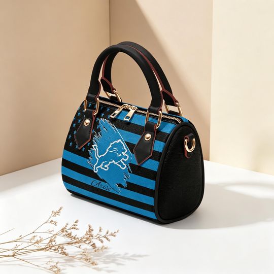 Detroit Lions PU Leather Crossbody Bag Blue-Black Striped