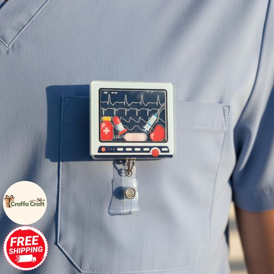 Heart Monitor Shaker Badge Reel, EKG Cardiology Nurse Gift, Retractable ID Holder for ICU Nurse