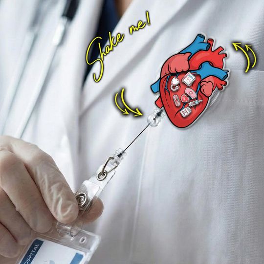 Heart Shaker Badge Reel: Anatomy Heart Medical Charms Nursing Student Accessory
