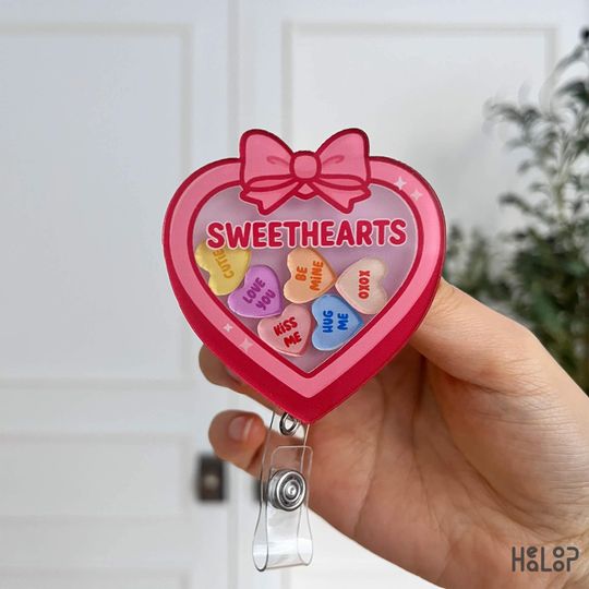 Sweethearts Valentines Shaker Badge Reel: Heart Candy ID Reel