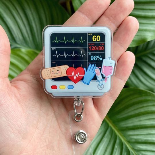 Playful Heart Monitor Badge Reel - Funny EKG Design, Nurse Cardiology Retractable ID Holder