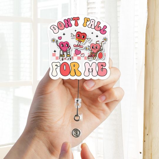 Dont Fall For Me Shaker Badge Reel, Cardiac Nurse Badge Reel, Fall Risk Badge, Heart Nurse Gift